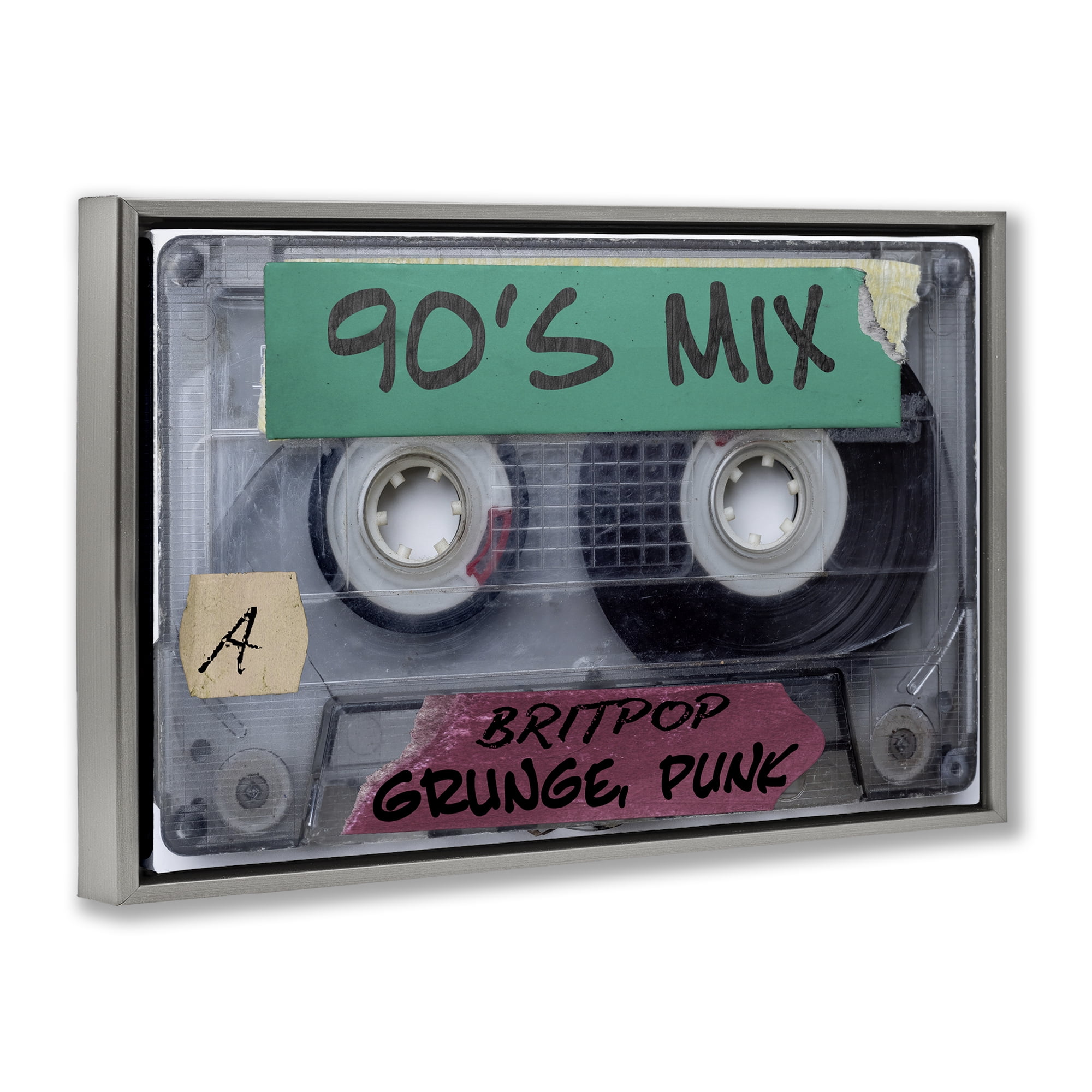 Stupell Industries Retro 90s Mix Cassette Gray Framed Floater Canvas Wall Art, design by Annabelle Hall