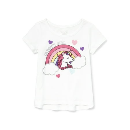 The Children's Place Short Sleeve Graphic Rainbow Unicorn 'Daddy's Princess' High Low T-Shirt (Baby Girls & Toddler (Best Place To Shop For Toddler Clothes)