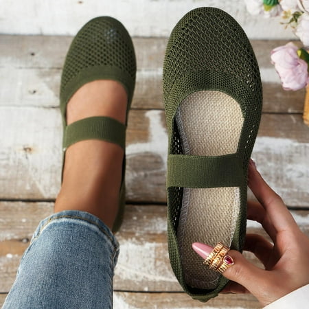 Women s Flats Shoes Pointed Toe Knit Ballet Comfortable Dressy Slip On Flat Green 5.5