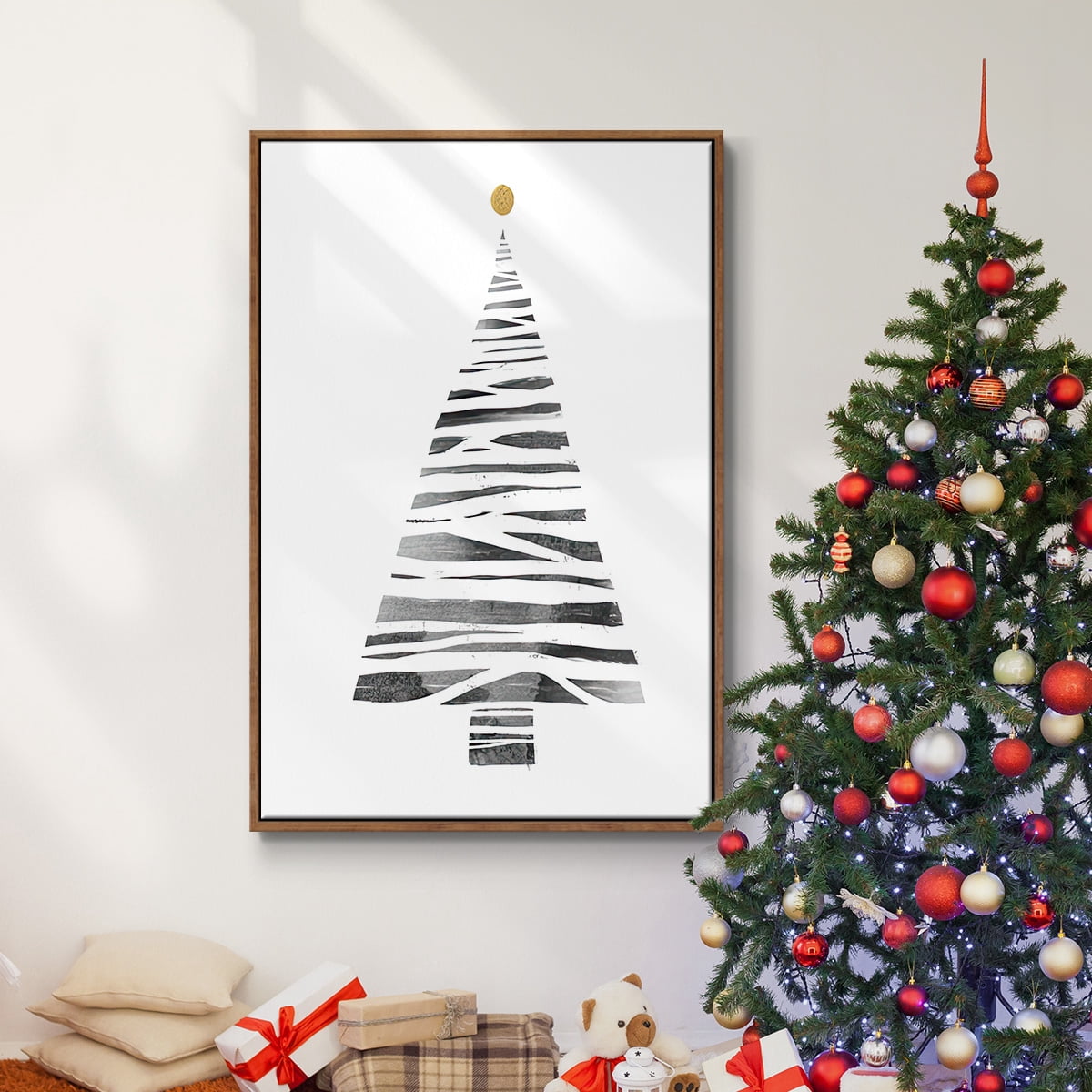 Christmas Tree I - Framed Gallery Wrapped Holiday Canvas - 25 x 37 - Rosewood Frame