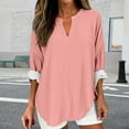 thumbnail image 2 of Women's Plus Size Boho Top - Long Sleeve Solid Blouse - Spring Trendy Loose Fit - V-Neck Casual Shirt | Baberdicy | Women Long Sleeve Solid Color Tops Spring Trendy Plus Size Boho (Pink | L), 2 of 6