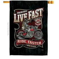 Breeze Decor H115258-BO 28 x 40 in. Bikers Rule Interests Vehicle Double-Sided Decorative Vertical House Flags - Decoration Banner Garden Yard Gift