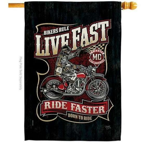Breeze Decor H115258-BO 28 x 40 in. Bikers Rule Interests Vehicle Double-Sided Decorative Vertical House Flags - Decoration Banner Garden Yard Gift