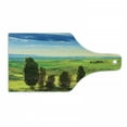 thumbnail image 1 of Nature Cutting Board, Rural Sunset in Italy Countryside with Trees Fresh Meadows and Clear Sky Image Print, Tempered Glass Cutting and Serving Board, Wine Bottle Shape, Blue Green, by Ambesonne, 1 of 1