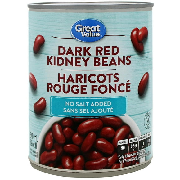 Great Value No Salt Added Dark Red Kidney Beans, 540 mL