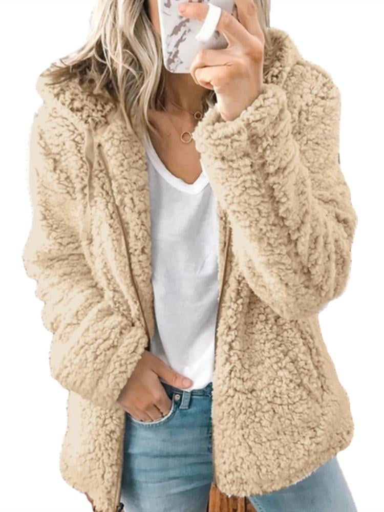 Womens Coat Casual Leopard Print Fleece Fuzzy Faux Shearling Zipper Warm Winter Cardigan Oversized Outwear Fur Jackets 