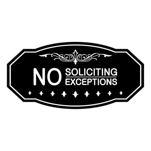 Victorian No Soliciting No Exceptions Sign (Black) - Small 3" X 6"