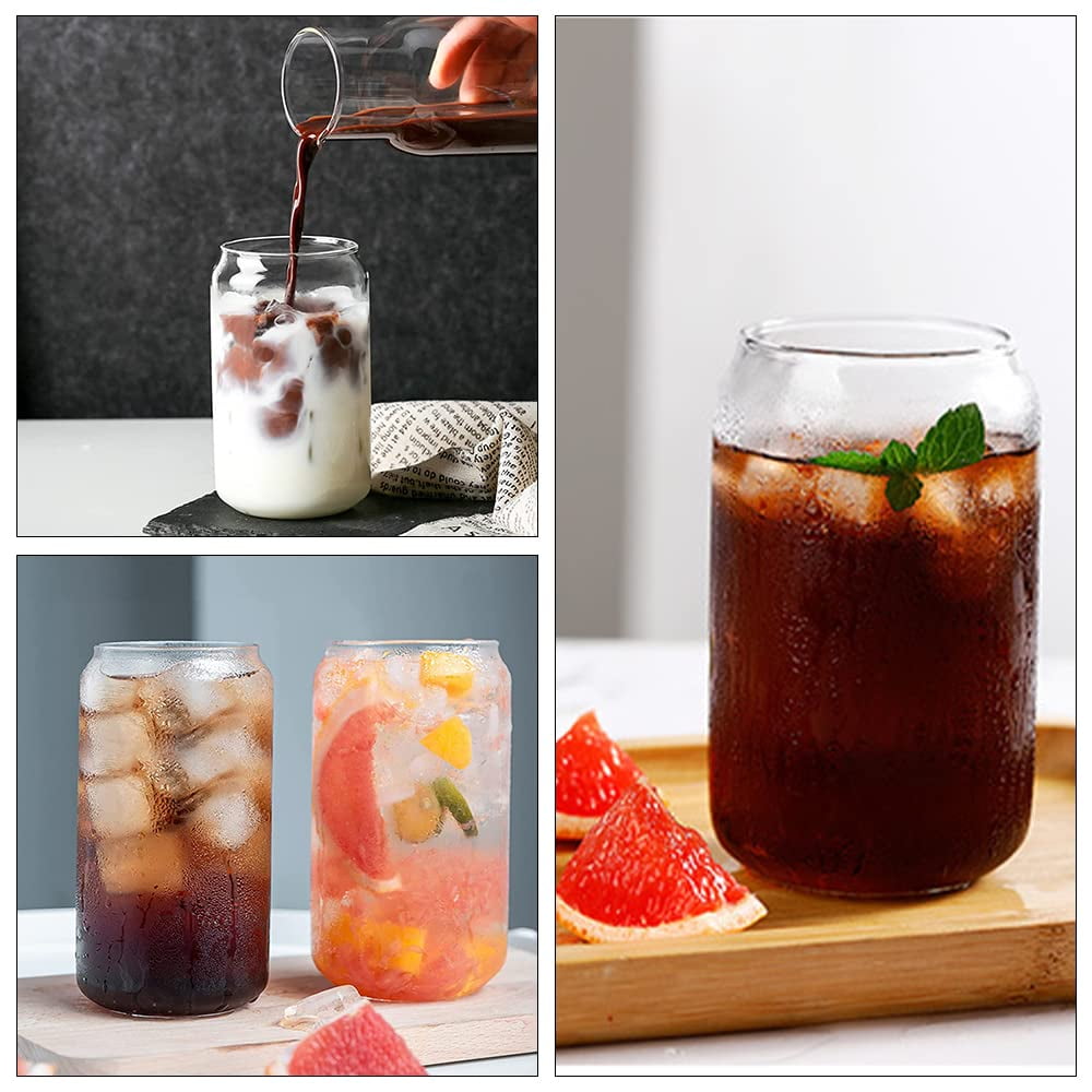 Drinking Glass with Bamboo Lids and Glass Straws, 18.6 oz Can Shaped Glass  Cups , Glass Beer Can Cups with Lids for Iced Coffee, Soda, Whiskey, Bubble  Tea, Water, Juicing, Smoothies, Milk 