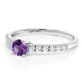 thumbnail image 3 of Gem Stone King 0.57 Ct Round Purple Amethyst E-F Lab Grown Diamond 10K White Gold Women Engagement Ring (Size 8), 3 of 4