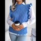 thumbnail image 4 of Suéter Sin Mangas con Volantes para Mujer, Cuello Redondo, Tejido de Punto, para Verano Azul L, 4 of 10