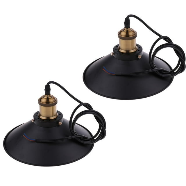 Lámpara colgante de lámpara de techo con pantalla negro industrial de 2 piezas, para sala de estar moderna de Loft , E2 Zulema Hierro cortinas de la lámpara de la vendimia