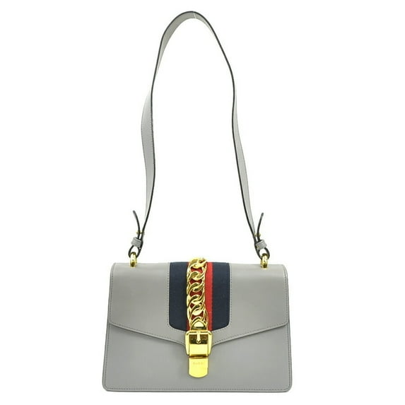 Pre-Owned Gucci Sylvie Small Shoulder Bag in Grey Leather, Women's, 421882 (h31494a)