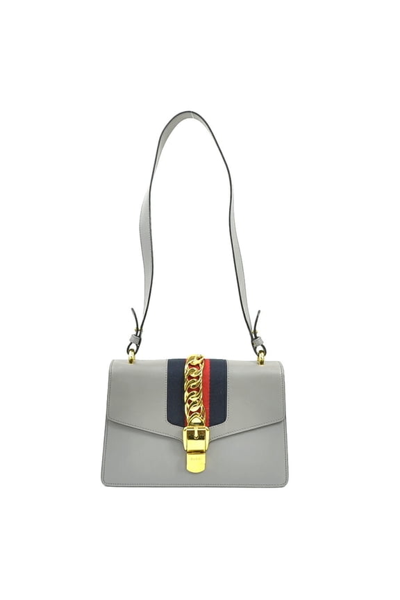 Pre-Owned Gucci Sylvie Small Shoulder Bag in Grey Leather, Women's, 421882 (h31494a)