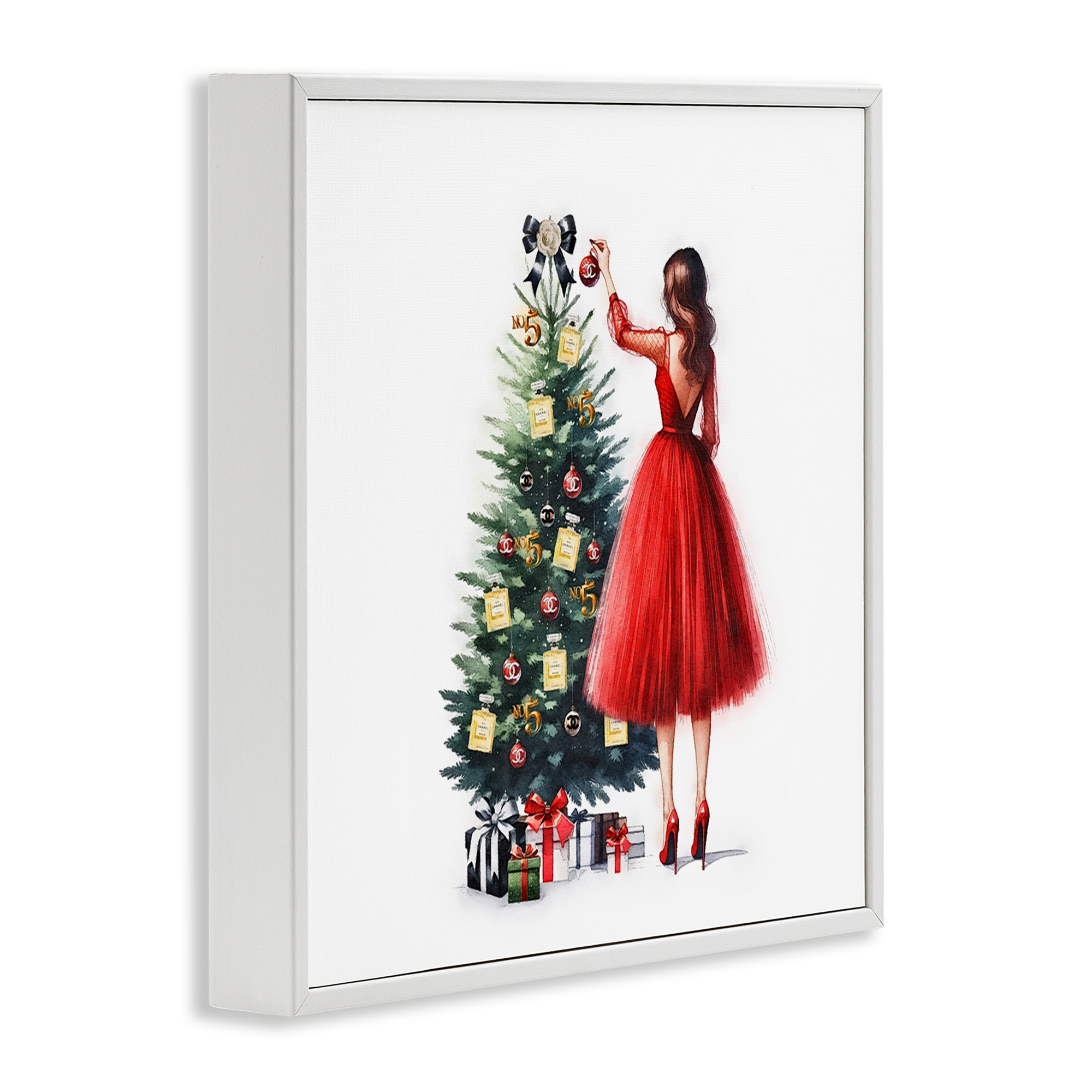 Stupell Industries Fashion Tree Ornaments Holiday Painting White Framed Art Prints Wall Art, 24 x 24