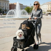 Puedo Double Pet Stroller for Small Cats and Dogs, Foldable Kittens Puppies Travel Strolling Cart with 2 Carriages, Lockable Wheels, Black