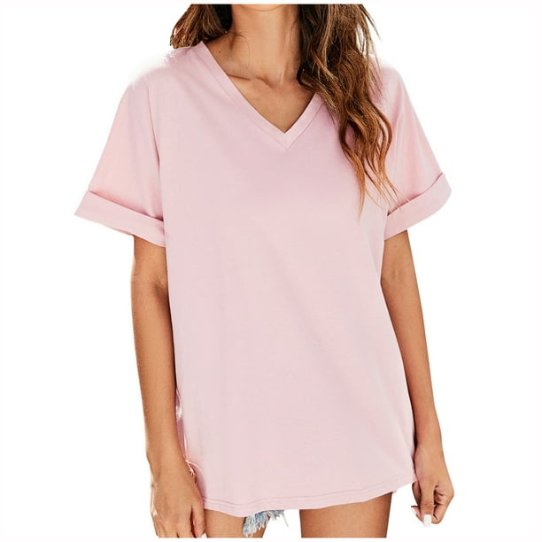 Primavera color sólido cuello en V manga corta parte delantera corta espalda larga dividida Casual Top mujeres Pompotops hkajfhjk461055