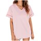 thumbnail image 1 of Primavera color sólido cuello en V manga corta parte delantera corta espalda larga dividida Casual Top mujeres Pompotops hkajfhjk461055, 1 of 9