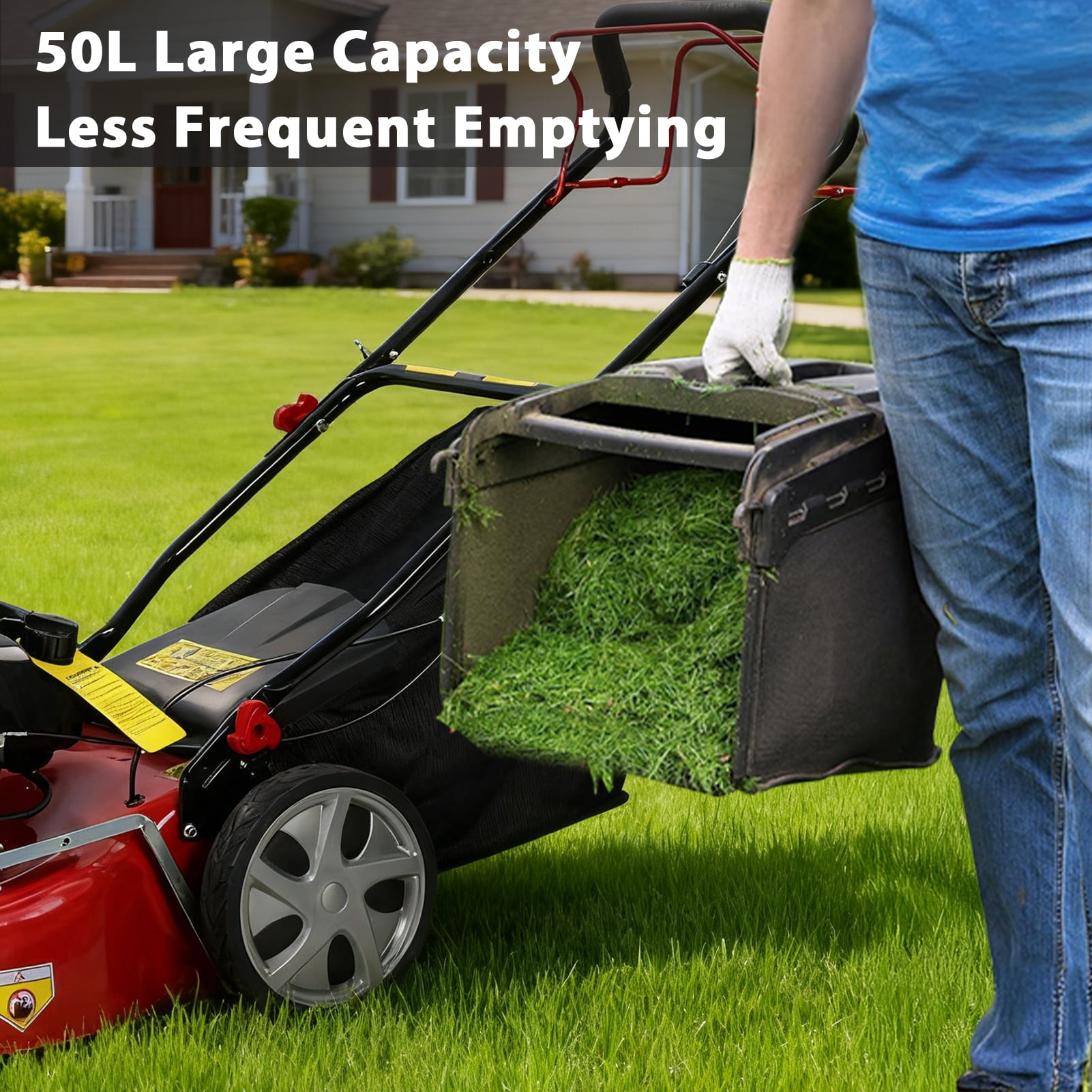 Self Propelled Lawn Mower with 141cc Gas Engine, 20-Inch Cutting Deck & 50 L/13.2 Gal Grass Bag, Adjustable Height for Yard, Garden, and Home Lawn Care