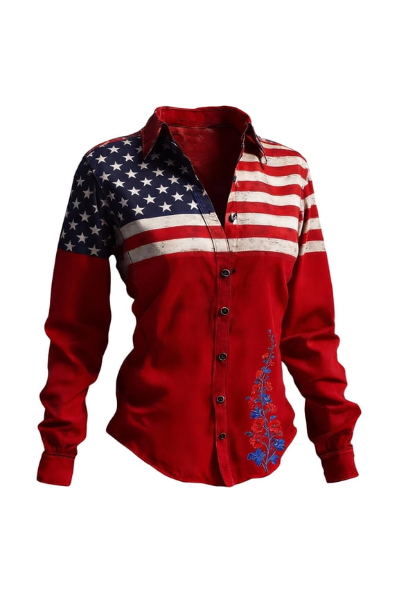 250 Anniversary USA Shirt Usa Long Sleeve Shirt Women Long Sleeve Blouses Plus Size Tops Summer Lightweight Blouse Button Down Shirt Usa Long Sleeve Shirt Patriotic Blouse Top Red M