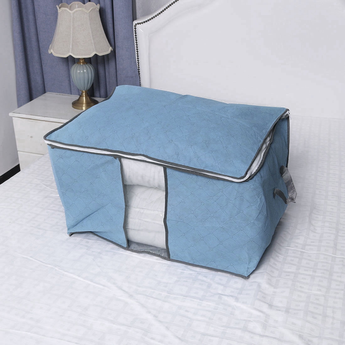Unique Bargains Household Quilt Clothes Blanket Pillow Dustproof Storage Bag Container Blue