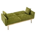 thumbnail image 3 of Convertible Sofa Sleeper with 2 Pillows, Accent Velvet Sofa Upholstered Couch Loveseat with Adjustable Backrest and Golden Metal Legs, Futon Sofa Bed with Square Arm for Living Room, Olive, 3 of 7