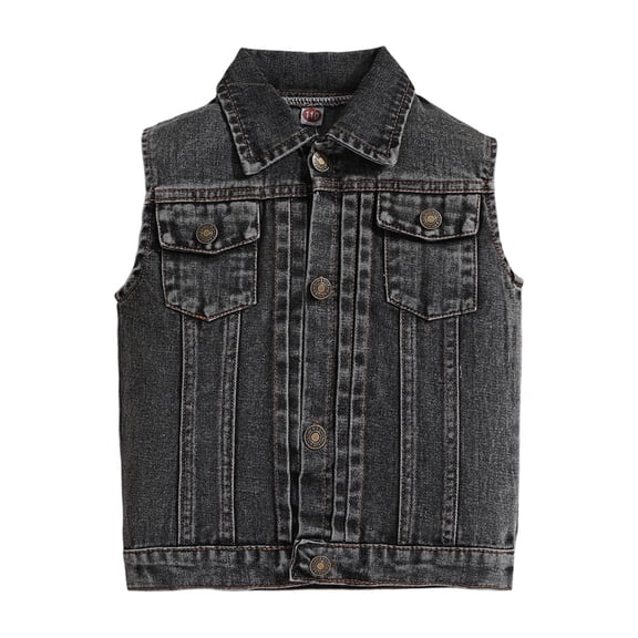 YunPes Boys Vintage Denim Vest Button-Up Sleeveless Collar Jean Jacket Toddler Kids Spring & Fall Versatile Layering Outerwear