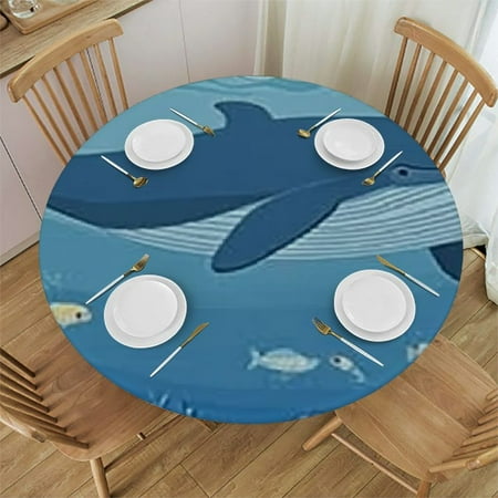 

Sheronv Blue Whale Marine Animals Ocean Round Tablecloth Stain-Resistant Washable Indoor Outdoor Restaurant Wedding Party Table Cover 100% Polyester Waterproof Fabric 42 -46