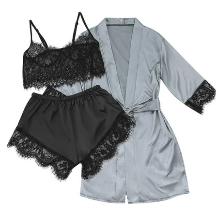 

Knosfe Women s Sleepwear Loungewear Pjs Lace Robe Cami Pj Sets Solid Color Pajamas Set