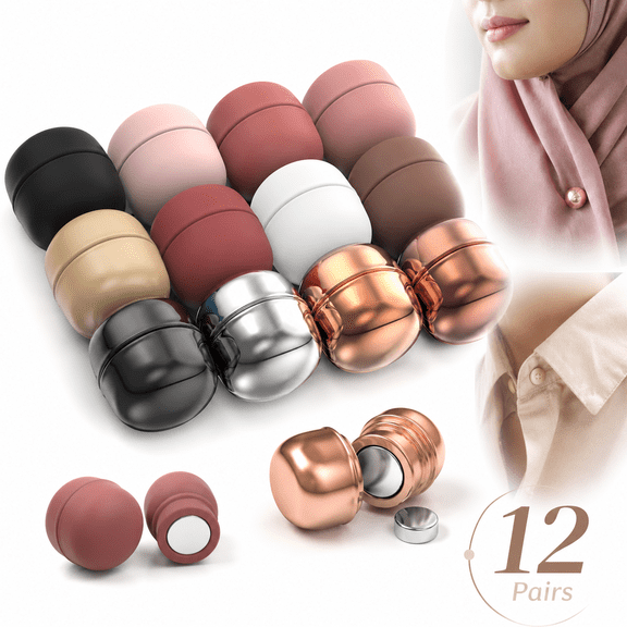 12 Pairs Strong Hijab Magnets Pinless Hijab Pins for Women, Multi Use Magnetic Pins for Hijab Scarf Shirts Dress and Clothes