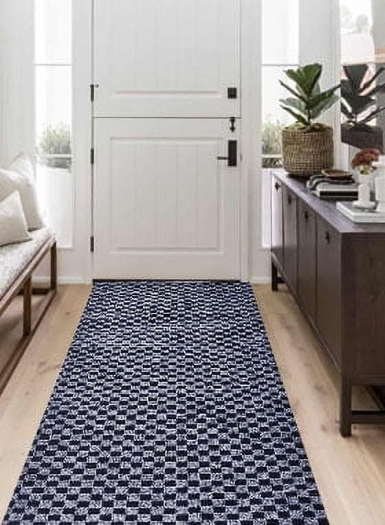 BESTVUE Area Runner Rug Outdoor Non Slips Carpet Runners Indoor Utility Rugs Mat for Kitchen Hallway Entryway Garage with Rubber Backing Gray Plaid 3ft x 8ft