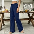 thumbnail image 6 of Women's & Women's Plus Straight Leg Pants, Button Zip Closure Solid Pants with Side Pockets, Lounge Business Casual Office Wear | VerBelle,Blue 2XL, 6 of 7