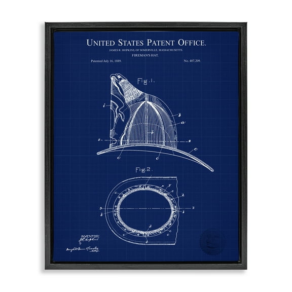 Stupell Industries Fireman's Hat Blueprint Typography Painting Black Floater Framed Art Print Wall Art, 17 x 21