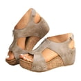 thumbnail image 1 of IUJSOY Platform Cork Sandals for Women Front Zipper Open Toe Wedges Hook and Loop Slingback Sandals, 1 of 9