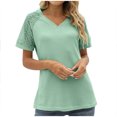 thumbnail image 4 of ECZHAW Womens Tops , Women's Casual Tops V Neck Lace Short Sleeve T Shirt Knit Shirts Summer Tunic Tees Comfy Lightweight Blouses ,, 4 of 5