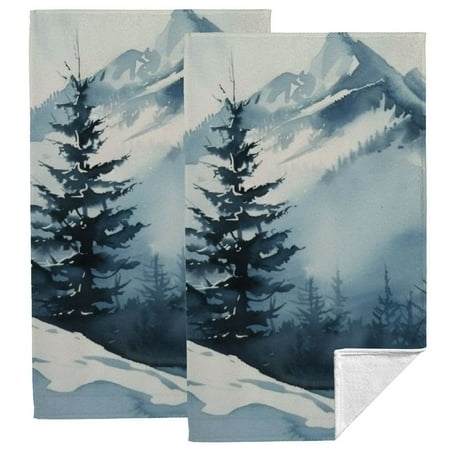 

Nawy Foggy Mountain Watercolor Misty Tree Landscape Ink Kitchen Towels 2-Piece Set 27.5x16in 27.5*16in