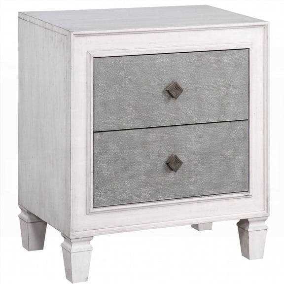 Rustic Grey & Weathered White 2-Drawer Farmhouse Nightstand