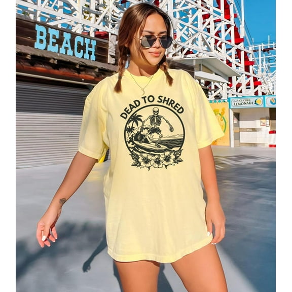 Skeleton Surfing Summerween Shirt, Spooky Summer, Summer Halloween Tee, Surfing Shirt, Oversized Beach Shirt Gift For Surfer