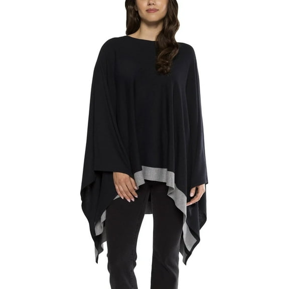 Matty M Womens Color Block Poncho Black OS