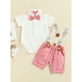 thumbnail image 3 of Musuos Baby Boy Gentleman Suit, 0-3 Years Long Sleeve Lapel Neck Button Romper Shirt with Suspender Pants Spring Summer Outfit, 3 of 10