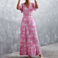 thumbnail image 4 of EQWLJWE Robes pour Femmes Robes pour Femmes 2023 Mode Femmes Décontractée Col en V Imprimé Manches Courtes Robe à Lacets avec Boutons Jupe, 4 of 7