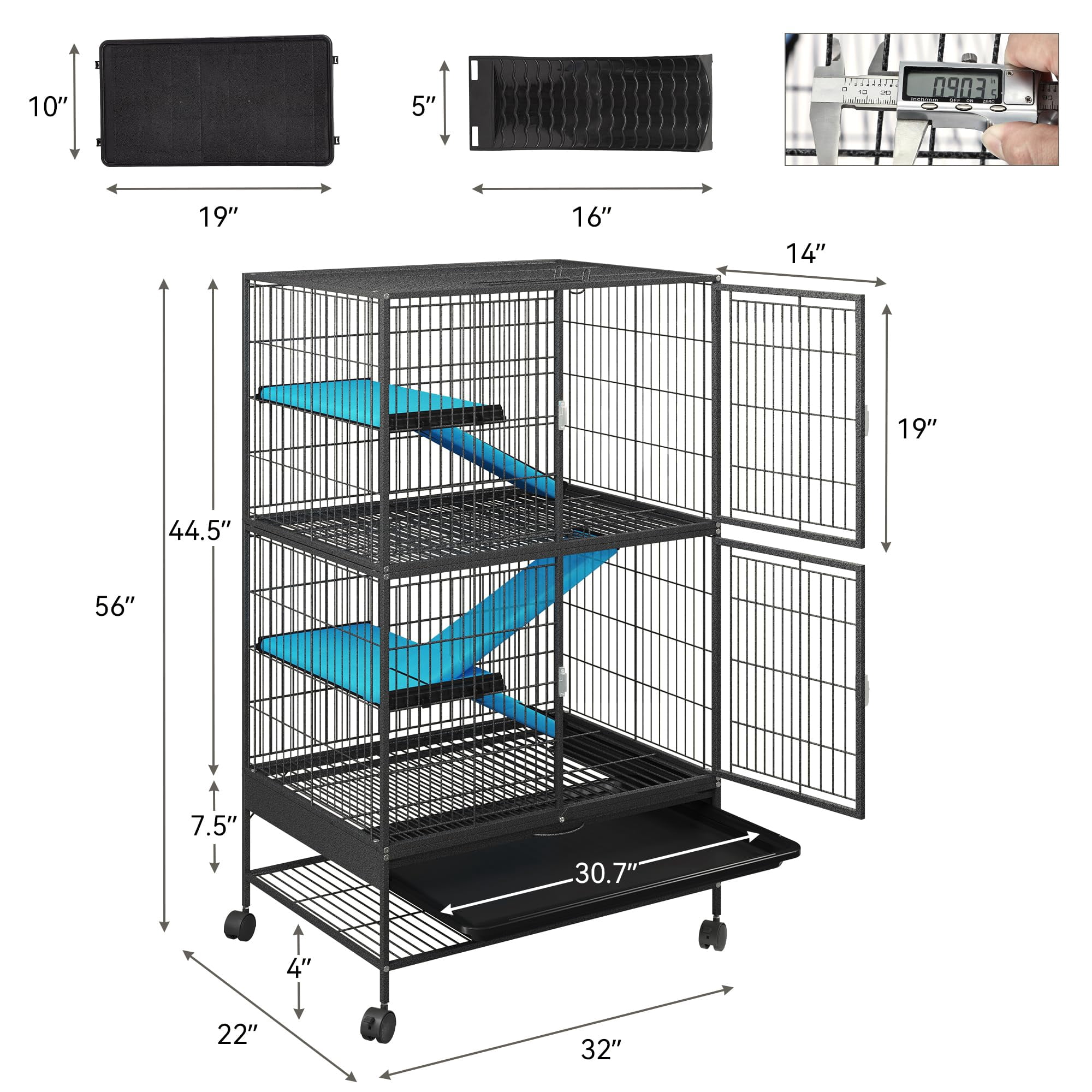 4-Tier Metal Small Animal Cage for Ferrets Chinchillas Guinea Pigs Rats Large Hamsters Indoor Double-Story Critter Nation Habitat with Wheels, Black