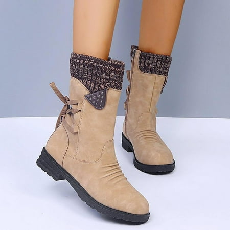 

Tdoqot 2023 Boots for Women- Fashion Shoes Retro Western Boots Casual Warm Low Heels Mid-calf Boots Khaki 40