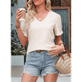 thumbnail image 4 of Top de Punto Texturizado de Color Liso con Mangas Abullonadas y Cuello en V, Color Albaricoque S, 4 of 5