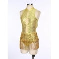 thumbnail image 2 of MSemis Women's Sequins Leotard Tassel Latin Dance Dress Costume Gold XXL, 2 of 6