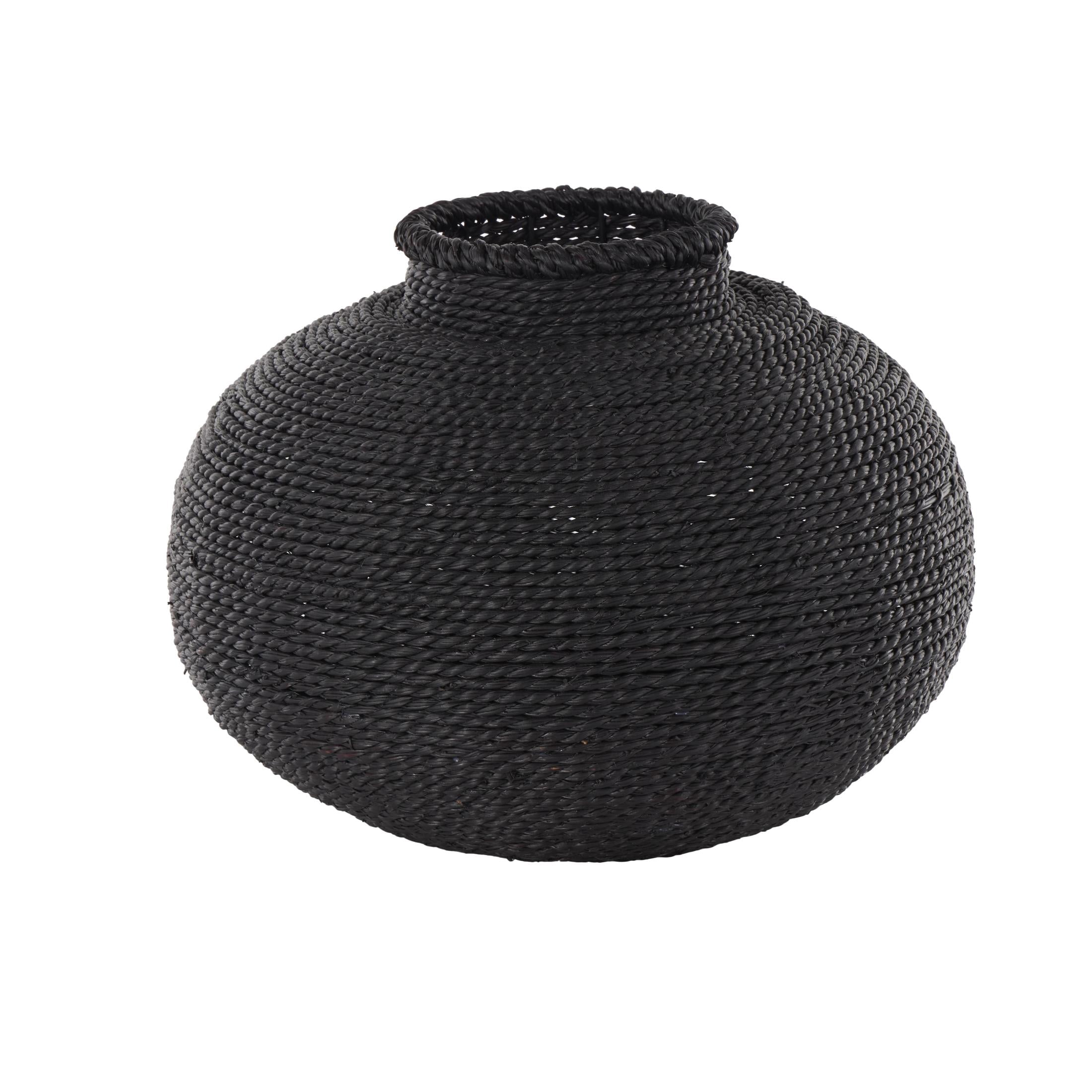 DecMode 11" Handmade Wrapped Pot Black Metal Vase