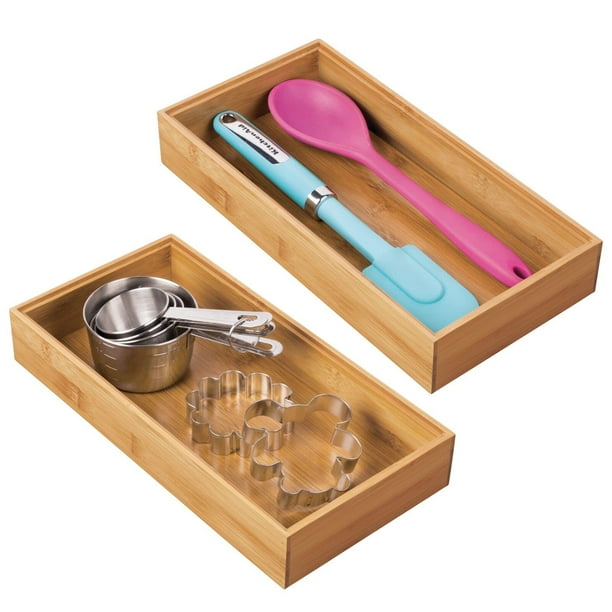 Organizador de cajones mDesign, bambú, 12 cm, apilable, paquete de 2