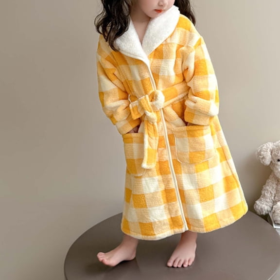 Ulitacool Casual Pajamas For Girls 2-3 Years Long Sleeve Hooded Bathrobe Cartoon Prints Sleepwear Crewneck Homewear Relax Fit Toddler Clothing Yellow