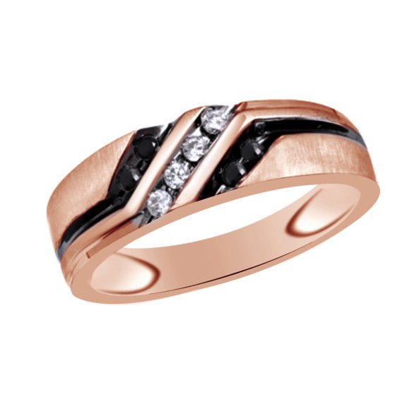 AFFY Black & White Natural Diamond Wedding Band Ring In 10k Rose Gold (0.2 Cttw)