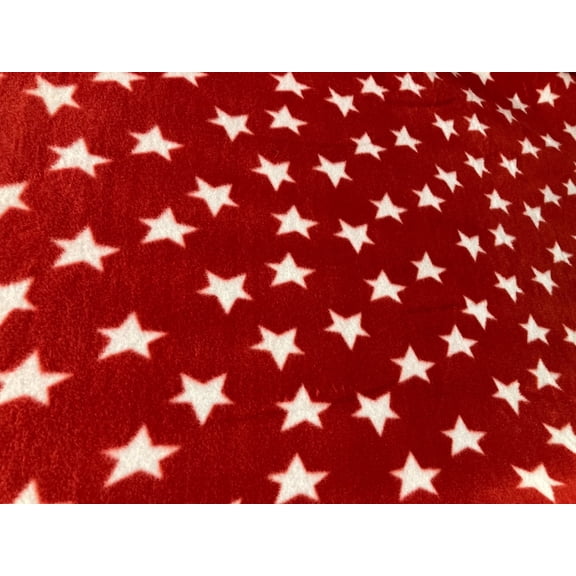 Lilly Craft Patriotic White Stars on Red Fleece Fabric 58” / 60” Wide and Sold by the Yard