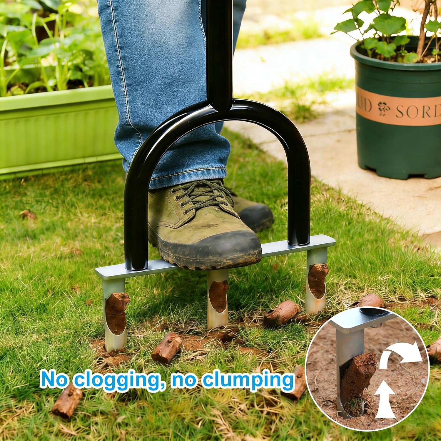 Manual Lawn Aerator Tool, Hollow Tines Plug Core Aerator, Heavy Duty Hand Soil Tool with Adjustable Handle, Grass Aeration Garden Tools for Care, Compacted Soil, Yard